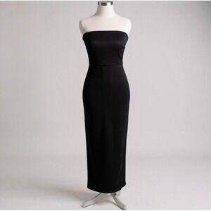 Revolve NBD Black Strapless Maxi Dress Bodycon Side Slit Formal Gown Small NEW